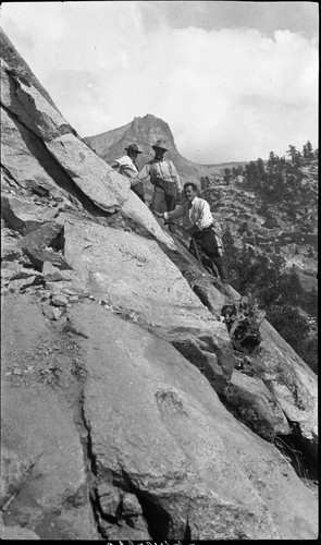 Construction, High Sierra Trail Construction below Hamilton Falls. Individuals unidentified