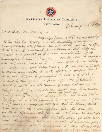 Letter from Lieutenant Esten B. Koger to Bill Henry, February 25, 1920