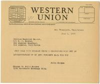 Telegram from Julia Morgan to William Randolph Hearst, June 4, 1930