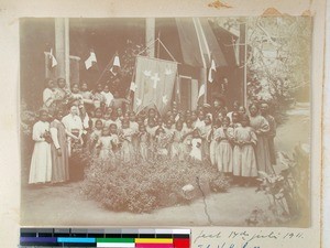 Voromailala Society, girls' school party, Antsahamanitra, Antananarivo, Madagascar, 1911-07-14