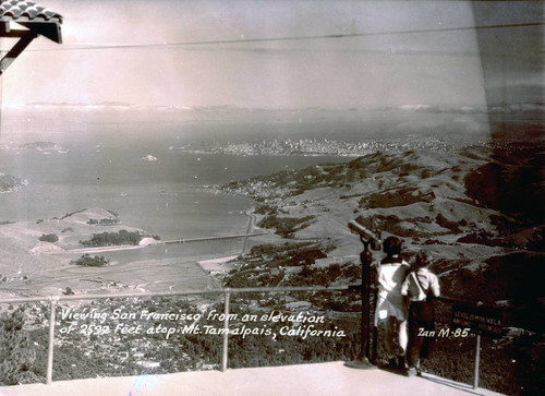 View of Marin County, San Francisco and the San Francisco Bay from atop Mt. Tamalpais, circa 1934 [postcard negative]
