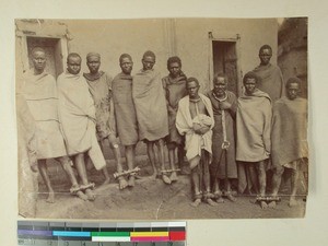 Prisoners lined up and chained together, Madagascar