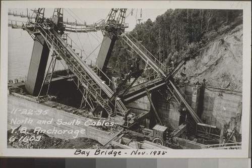Anchorages Yerba Buena, San Francisco, Center; Cables, Yerba Buena Viaduct, West Bay, Catwalks, Unit #1 Stiffening Truss, 1935-36--No. 373-558