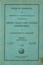 Letter of Transmittal and Report of State Engineer Concerning the Owens Valley---Los Angeles Controversy to Governor Friend Wm. Richardson