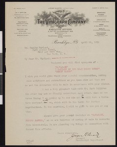 Jasper Ewing Brady, letter, 1916-04-20, to Hamlin Garland