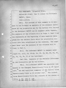 Summary of the evidence against Matsui Iwane's role in the Nanjing Incident, 1937