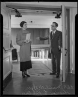 Theodore L. Kistner and Maribelle Dyer open the new Norwalk High School auditorium, Norwalk, 1936