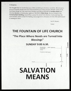 Fountain of Life Church flier, Texas