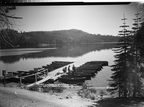 "Boat Landing at Buck's Lake Lodge" on Quincy-Oroville Highway, Calif
