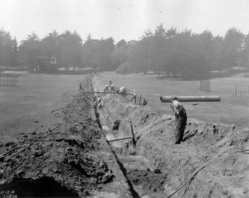 [Men working on a pipeline in Golden Gate Park]