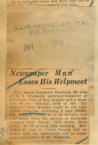 Newspaper man loses his helpmeet