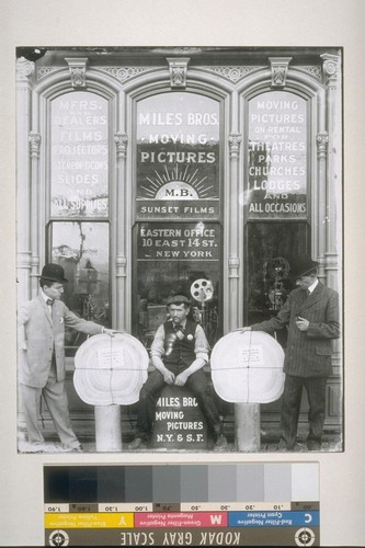 The Miles brothers: pictured in front of their motion picture exchange (Herbert, left)