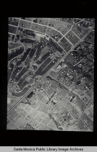 Aerial survey of the City of Santa Monica north to south (north on right side of the image) Pacific Palisades with San Vicente Blvd. at a diagonal through image(Job#C235) flown in June 1928