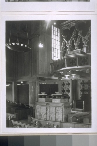 First Church of Christ, Scientist, Berkeley: [interior, view of chancel and altar]