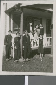 Visitors Outside of Logan Fox's Home, Dean of Ibaraki Christian College, Ibaraki, Japan, ca.1948-1952