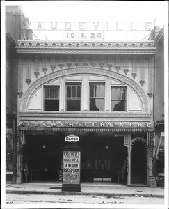 Exterior view of the Fischer Vaudeville Theater (now City Hall), between Main Street and Spring Street, ca.1905