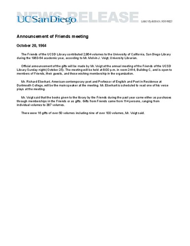 Announcement of Friends meeting