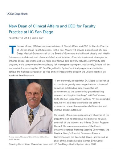 New Dean of Clinical Affairs and CEO for Faculty Practice at UC San Diego