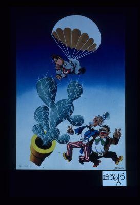 Poster depicting Hitler parachuting onto a cactus