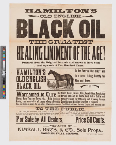 Hamilton's old English black oil the greatest healing liniment of the age!