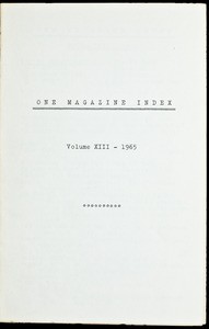 ONE Magazine index, volume 13, 1965