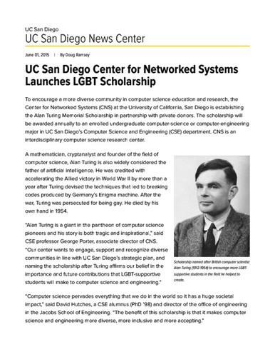 UC San Diego Center for Networked Systems Launches LGBT Scholarship
