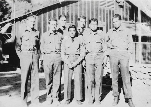 Vincent Tumamait (center) and fellow members of the Civilian Conservation Corps (CCC) camp at Los Prietos in what is now Los Padres National Forest : ca. 1935