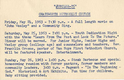 Chatsworth Methodist Church 75th Jubilee, 1963