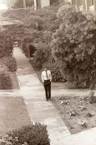 President Atwell in the Scott Hall courtyard