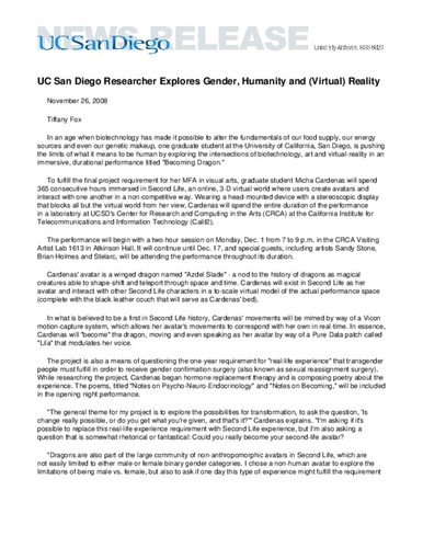 UC San Diego Researcher Explores Gender, Humanity and (Virtual) Reality