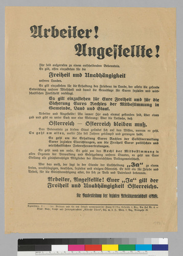 Arbeiter! Angestellte! Bundesleitung der sozialen Arbeitsgemeinschaft