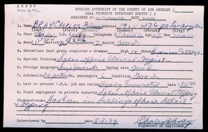 WPA household census employee document for Charles B. Bray, Los Angeles
