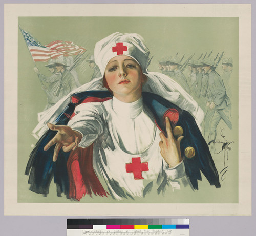 [Untitled poster; A Red Cross Nurse in a cloak]