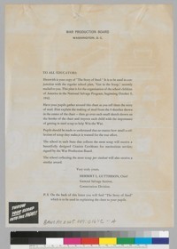 [Informational text on the Story of steel, to accompany poster. On recto: b) Synopsis of story on making steel. On verso: c) Letter by Herbert L. Gutterson, War Production Board.]