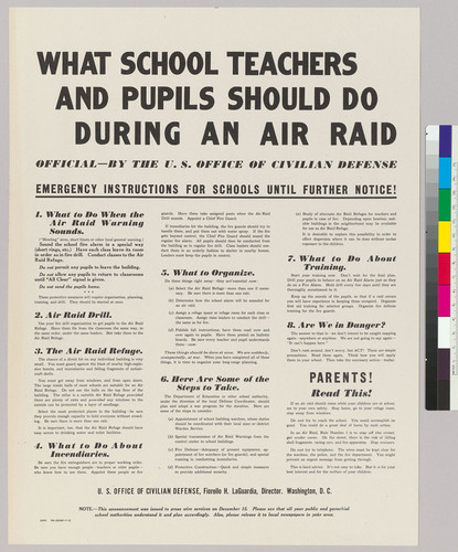 What school teachers & pupils should do during an air raid: Official by the U.S. Office of Civilian Defense