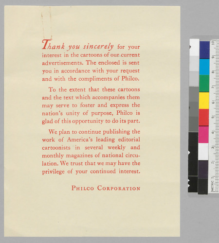 "Thank you sincerely..." Philco Corporation