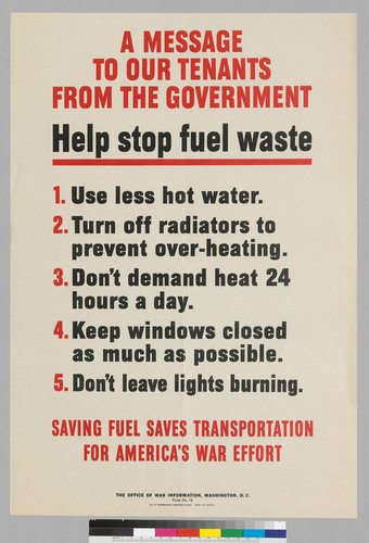 A Message to our Tenants from the Government : Help Stop Fuel Waste...: Saving Fuel Saves transportation for America's war effort