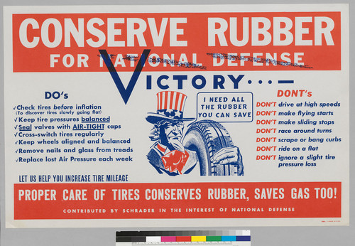 Conserve Rubber for National Defense (cross-out) Victory