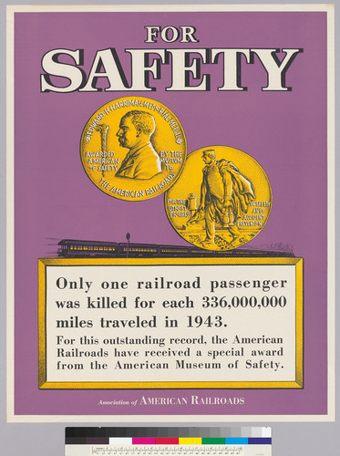 For Safety : For Safety: Only one railroad passenger was killed for each 336,000,000 miles traveled in 1943: Assoication of American Railroads