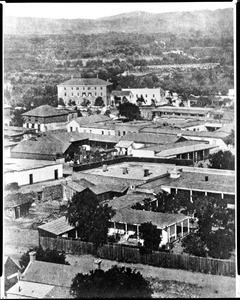 View of Los Angeles, showing the Sisters School on Macy Street, ca.1876