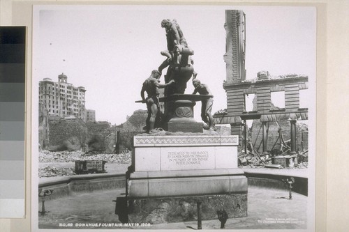 Donahue Monument on Market and Battery, looking north. May 19, 1906. [Photograph by Turrill & Miller, The California Promotion Committee.]