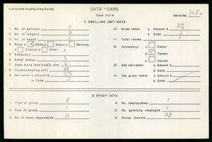WPA Low income housing area survey data card 107, serial 3682
