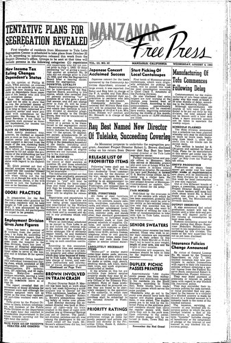 Manzanar free press, August 4, 1943