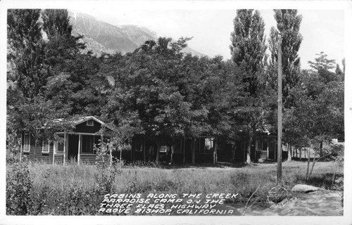 Cabins along the Creek Paradise Camp on the Three Flags Highway above Bishop, California