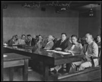 Councilman Carl I. Jacobson with counsel during his trial, Los Angeles, 1927