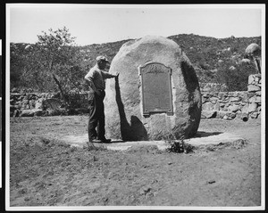Memorial boulder marking the Battle of San Pascual, ca.1920