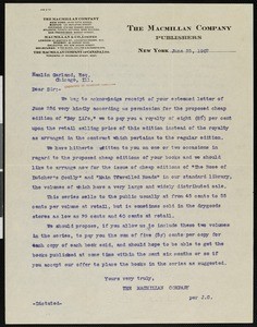 J.C., letter, 1907-06-25, to Hamlin Garland
