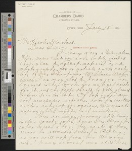 Chambers Baird, letter, 1896-01-18, to Hamlin Garland