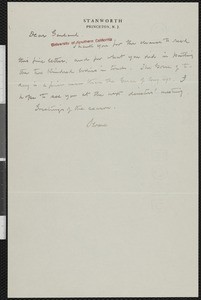 William Milligan Sloane, letter, to Hamlin Garland