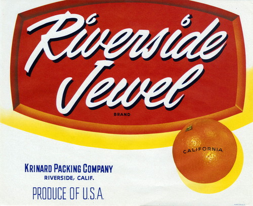 Crate label, "Riverside Jewel Brand." Krinard Packing Company, Riverside, Calif